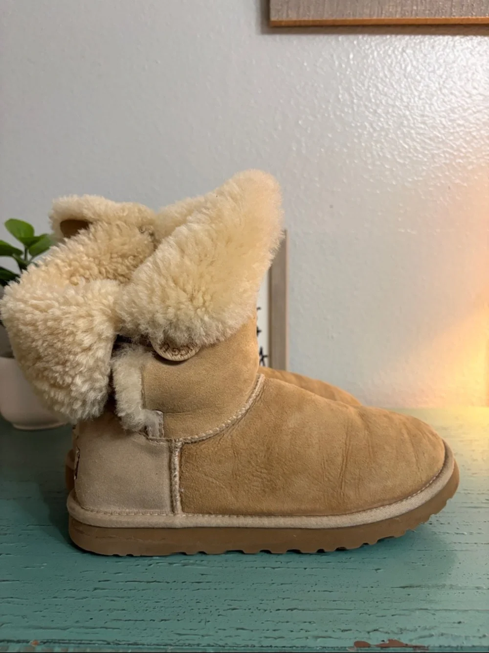 UGG Women's Tan Suede Shearling Cuff Ankle Boot